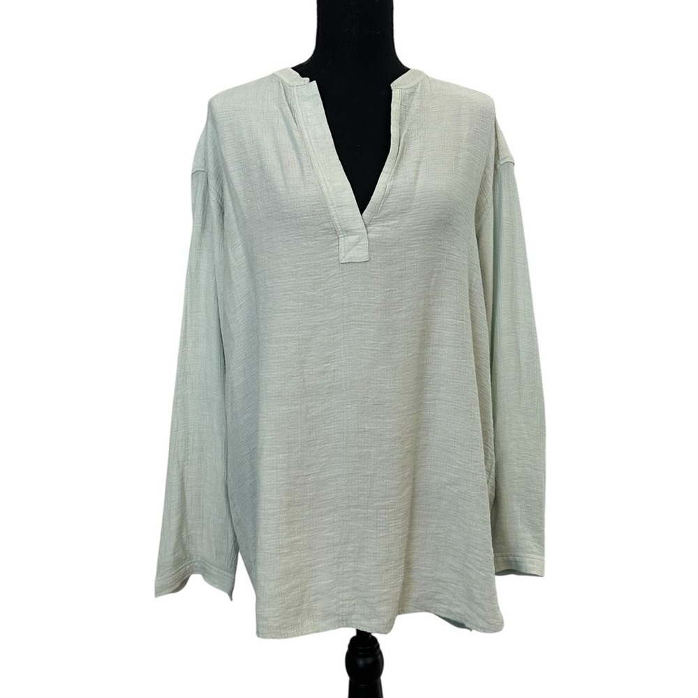 Brochu Walker Blouse Long Sleeve Green Boxy Lagenlook Minimalist Size Small